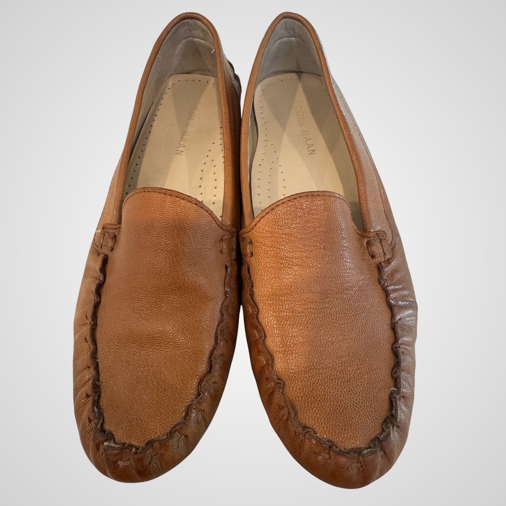 Cole Haan Womens Brown Pebbled Leather Driving Loafers Moc Toe Shoes